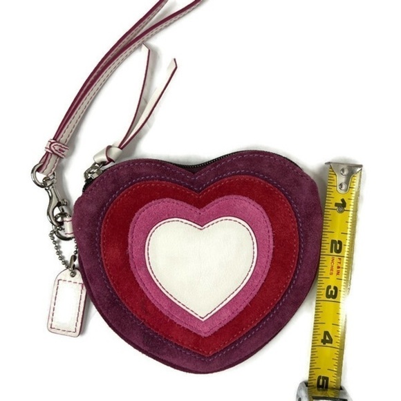 Coach Ombre Heart Leather and Suede Keychain Key Chain Charm Fob & Coin Bag Set - Picture 7 of 14